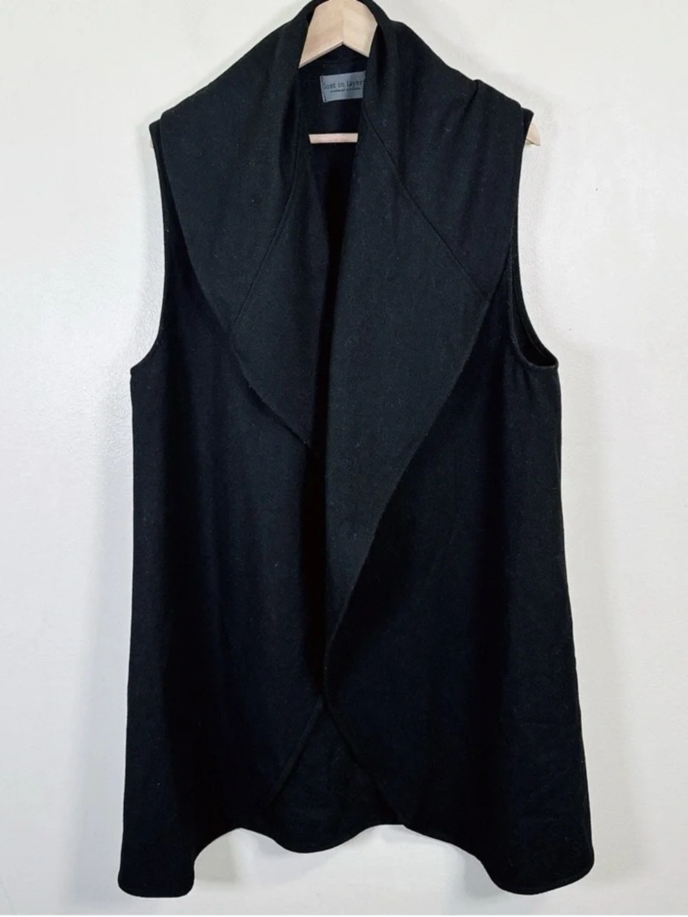 Lost in Layers Black Wool Blend Draped Open Vest Duster L/XL Made in Canada - Picture 3 of 3